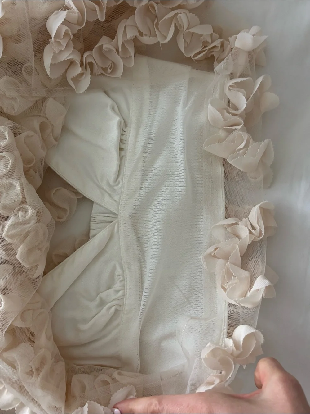 Zara Cream Ruffle Sheer Crop Top